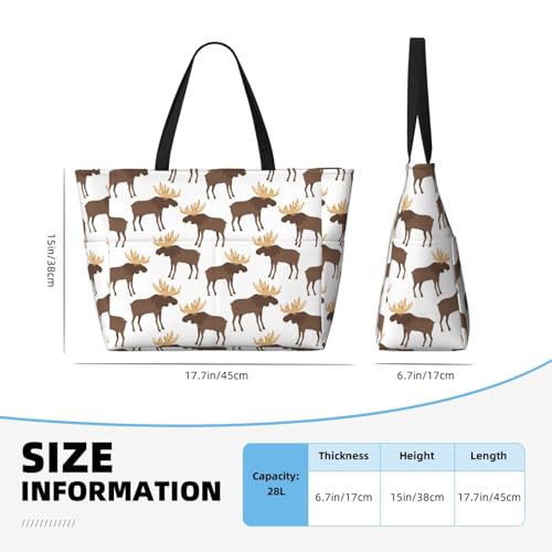 Large Beach Bags Water-resistant Sandproof - cute moose horns elk cartoon Cute Beach Tote Bags for Women with Zipper2