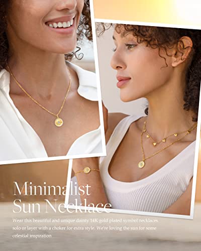 Cde 14K Gold Plated Sun Coin Pendant Necklace For Women 925 Sterling Silver With Birthstone Zirconia, Birthday Anniversary Jewelry Gift For Women Girlfriend Mom Daughter Her #TOP4