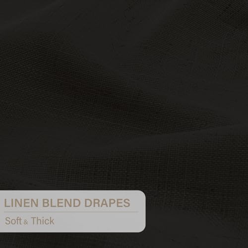 Pinch Pleated Blackout Curtains 100 Inches Long, Linen Blend, 100% Blackout Drapes with 20 Hooks, Ideal for Bedroom and Living Room, 40" W x 100" L (Pack of 2), Black