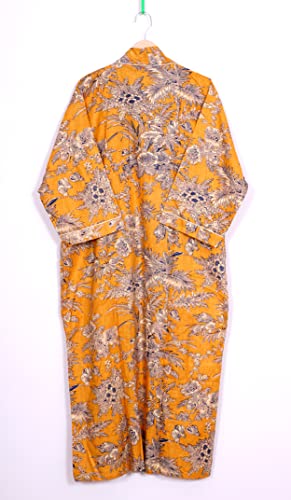 Image of Pure 100% Cotton Robe For Womens Bathrobe Dressing Gown Long sleepwear Free Size Kimono