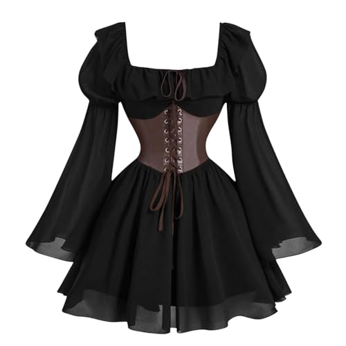 Vestidos vintage para mujer, estilo 13, retro, medieval, gótico, renacentista, victoriano, vestido de hada, bruja, elfo, cosplay, fiesta, carnaval, disfraz de Halloween, Negro, M