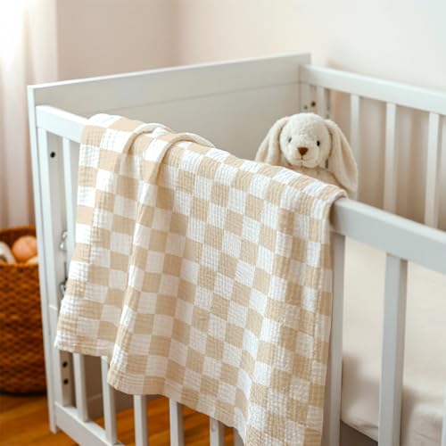 Image of Checkered Baby Blankets for Boys Girls, Soft Nursery Minky Blankets with Muslin and Dotted Fleece Back 30x40 inches, Receiving Bed Quilt for Newborn, Infants, Toddlers