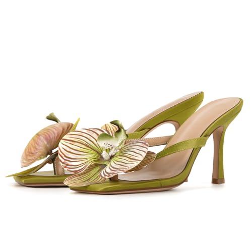 Onlymaker Orchid Heels for Women Square Toe Low Block Heel Sandals