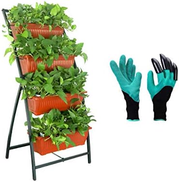 Semblis Vertical Planter Raised Garden Bed with Extra Gardening Gloves - 6ft Standing Tiered - 4 Box Planters - Free-Standing - Grow Herbs Vegetables Lettuce Strawberry (Terracotta)