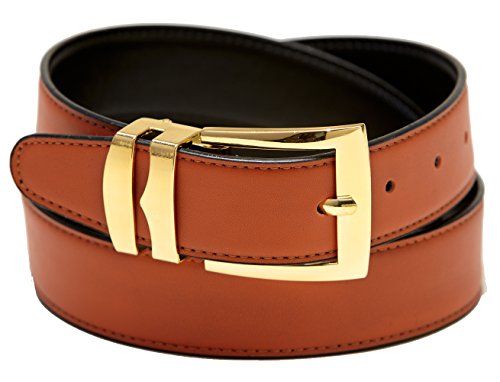 Concitor Men's Belt Reversible Wide Bonded Leather Gold-Tone Buckle ORANGE/Black 58