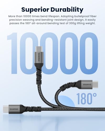 Image of Sharge 240W USB-C Fast Charging Cable, 4.9ft Braided, PD3.1, Ultra-Durable for Laptops, Smartphones, Tablets, Steam Deck, Switch & More