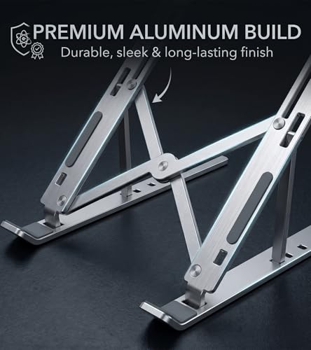 Image of Enclave Portable Foldable Laptop Stands Holder, Ergonomic Adjustable Height 6 Angles, Aluminium Alloy MacBook Stand for Desk. (Silver)