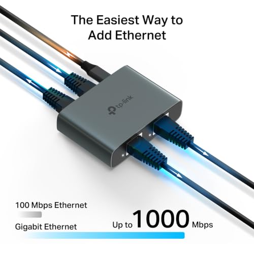 Image of TP-Link EH310 Gigabit Ethernet Splitter - Expand 1 LAN Port to 3 with 1000Mbps Speed. Plug & Play, USB-C Powered, 4 RJ45 Ports, Cat5e Cable Included, Aluminum case for PC, TV, Xbox, PS5 & routers.