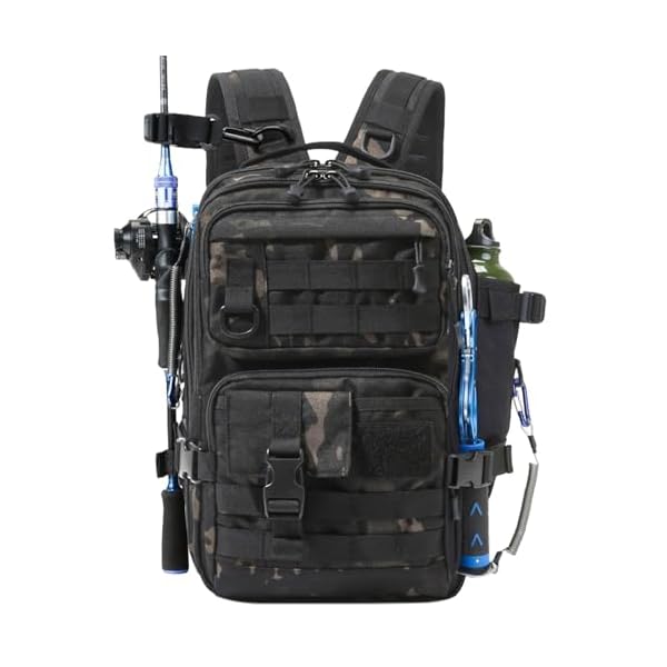 Fishing Backpack Fishing Tackle Storage Bag Fishing Gear and Equipment with Rod Holder Fishing Tackle Shoulder Sling Bag Backpack for Outdoor Fishing, Hunting, Hiking (Black)