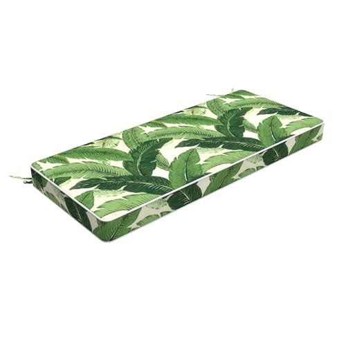 LVTXIII Bench Cushion with Ties, 42x18 Inch Water-Repellent Patio Furniture Cushion, 3" Thick Foam Pad for Outdoor Indoor Window Seat, Porch Swing, Loveseat, Swaying Palms Green