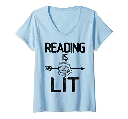 Femme Reading Is Lit Book Lovers Reading Gift English Teacher T-Shirt avec Col en V