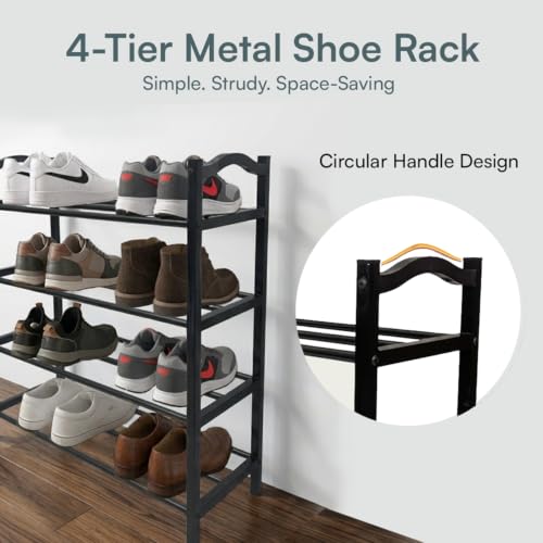 Image of Abja Novelties (Popular Rack in Us Market 4-Tier Expandable Heavy Duty Shoe Rack, Adjustable Shoe Shelf Storage Organizer Metal Free Standing Home Shoe Rack (4 Tier, Black), 23X85.5X69 Cm
