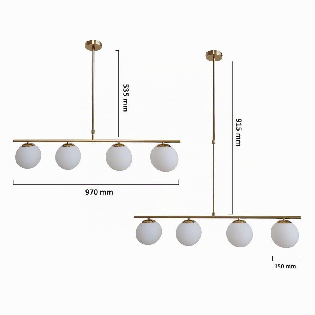 Trade Shop - Lampadario A Sospensione Oro con 4 Sfere Bolle Bianche in Vetro Attacco G9 33917 -