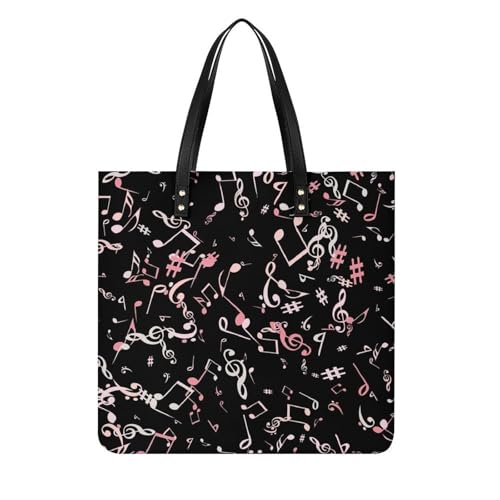 Sac shopping rose note de musique en toile pour femme grand tote bag de voyage 39x39cm