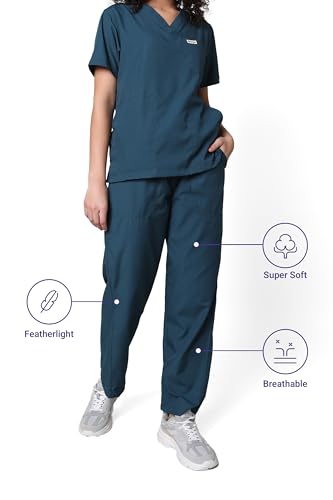 Image of KNYA Classic Women's 5-Pocket New Gen Scrubsuit | V Neck | Customized Name Embroidery | Flexibile & Comfortable Top & Bottom | Easily Accessible Pockets | Uniform for Doctors