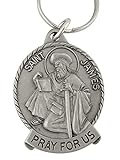 Pewter Catholic Patron Saint Pray for Us Medal Key Chain, 2 Inch