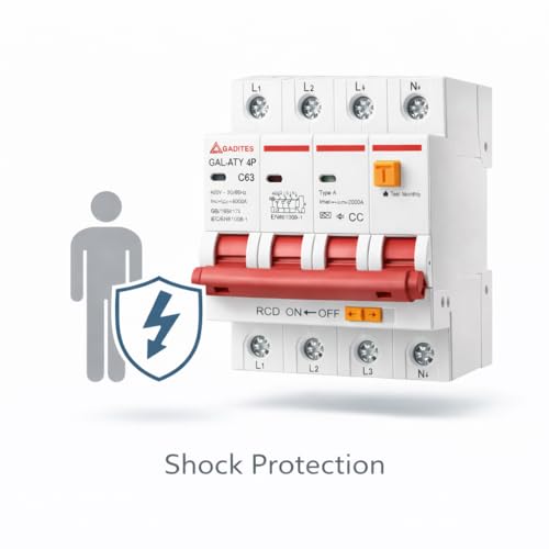 Image of RCBO 4 Pole TYPE A 63A 30mA | 3 Phase + Neutral Residual Current Circuit Breaker with Overload & Short Circuit Protection | AC + DC Leakage | DIN Rail Mount (3 PHASE 63AMPS)