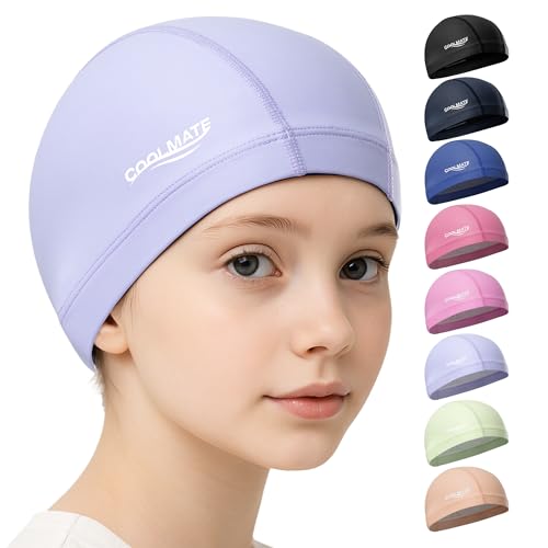COOLMATE Fabric Swim Cap for Kids, Lap Swimming, Light Purple, XS