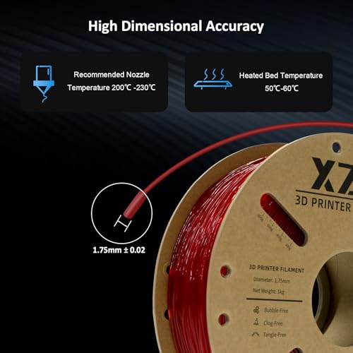 XZN TPU Filament 1.75mm für 3D-Drucker, 95A TPU Flexibel Filament 3D Drucker Filament 1kg Spule,TPU Transparent Rot – Bild 3