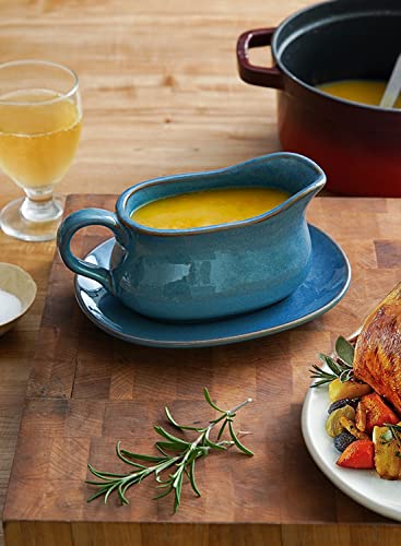 Le Tauci 17Oz Gravy Boat With Saucer Stand, Set Of 1, Ceramic Sauce Boat With Tray For Salad Dressings, Creamer, Broth, Black Pepper, Ceylon Blue #TOP2