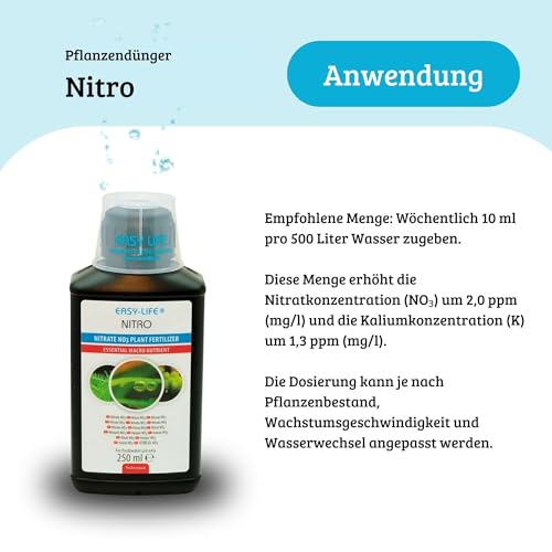 Easy Life Nitro – 250 ml Flüssiger Nitrat-Dünger für Aquarium-Pflanzen, unterstützt gesundes Wachstum, kräftige Blätter, einfache Anwendung, sicher für Fische