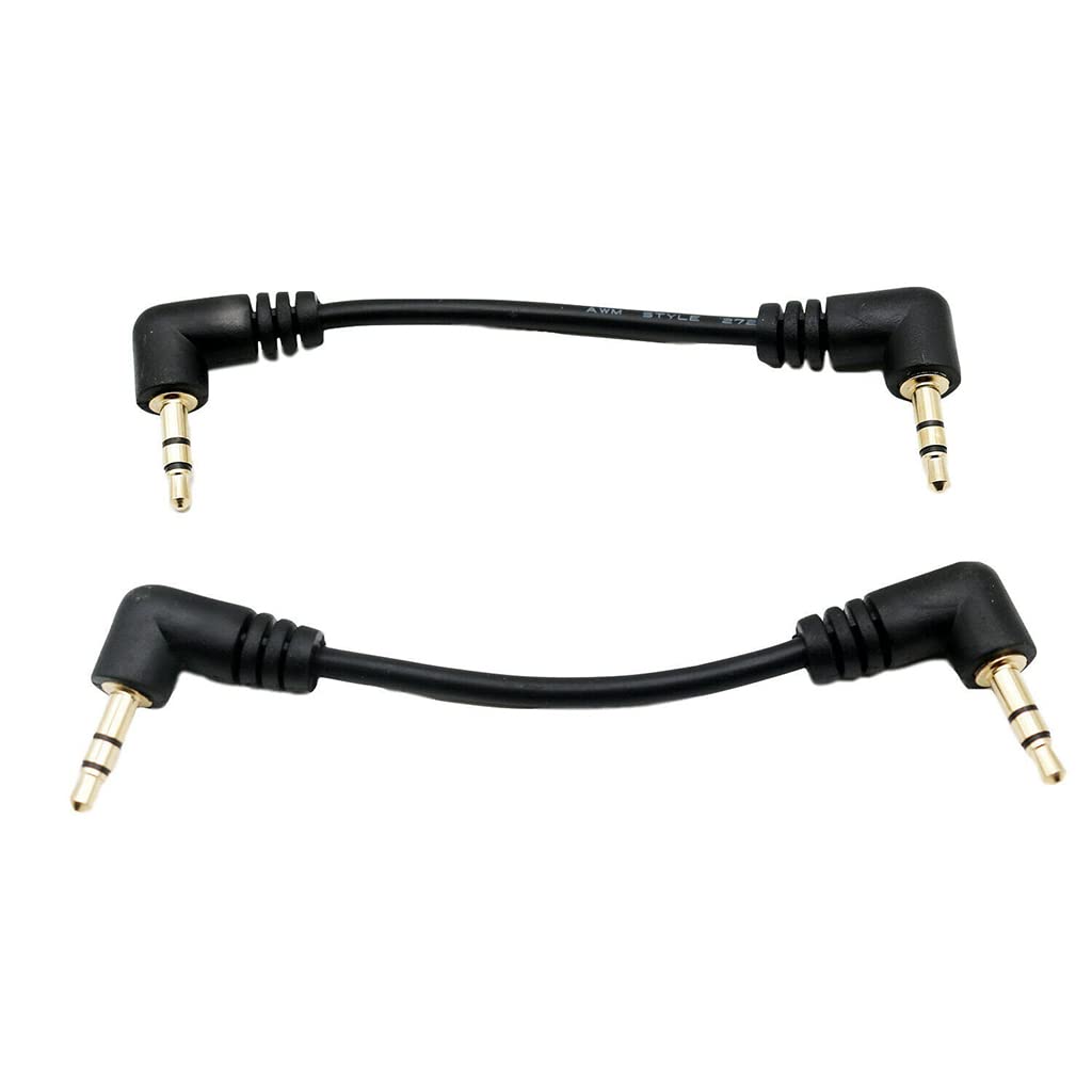 3.5mm Stereo Audio Cable, 2-Pack Gold Plated 3.5mm Male 90 Degree Right & Left Angled to Male 3 Pole Stereo Audio Adapter Cable for Smartphones Tablets Media Players 10cm/3.9inch