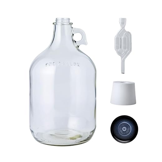 FastRack 1 Gallon Glass Jug with Black Polyseal Caps, 6.5G Rubber Bungs & Twin Bubble Airlocks – Fermentation Jars for Home Brewing, Clear Glass Fermenter Containers for Liquid Fermentation