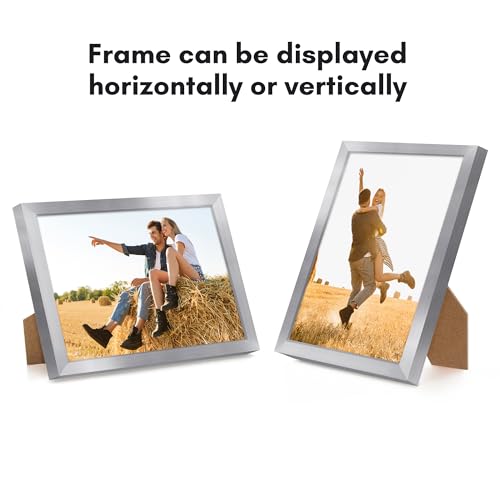Americanflat 5x7 Picture Frame with Shatter-Resistant Glass - Streamline Collection - Thin Border Picture Frame for Tabletop and Wall Display - Hanging Hardware and Easel Stand Included - Silver