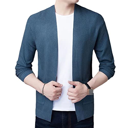 Pull boutonné bleu en maille pour homme coupe confort avec poches taille L
