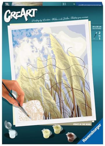 Peinture par numéros adultes au salon, kit acrylique Ravensburger CreArt Herbe dans le vent DIY