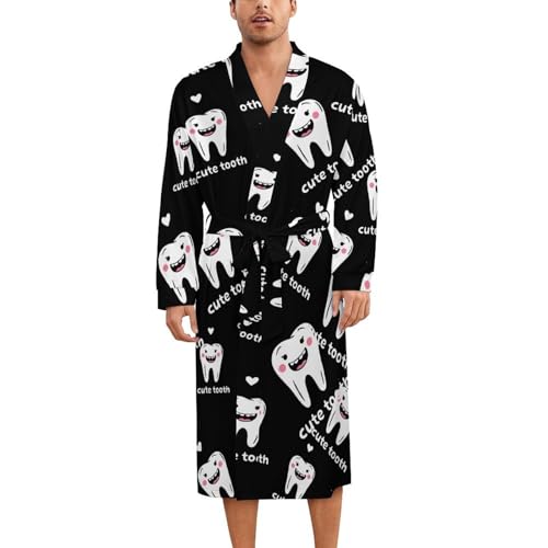 Cute Tooth Soft Robe Long Sleeve Bathrobes V Neck Sleepwear Spa Robes with Belt Men Woman