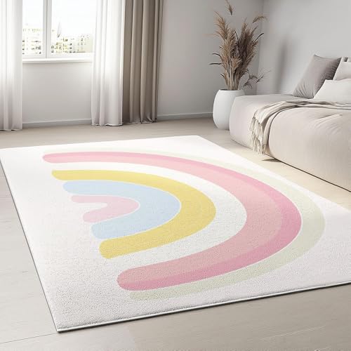 UUZEAI Alfombra Arcoíris para Habitación Infantil, Niños y Niñas, de Pelo Corto, Moderna, Antideslizante, Lavable, para Habitación de Bebé y Sala de Juegos, 40x60cm