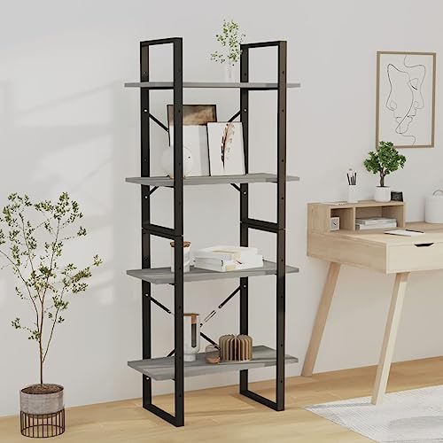 OHOOWOO Estantería 4 Niveles Madera contrachapada Gris 60x30x140 cm,Librería de Madera: añade Espacio de Almacenamiento Extra a tu hogar y Oficina Armarios y estanterías