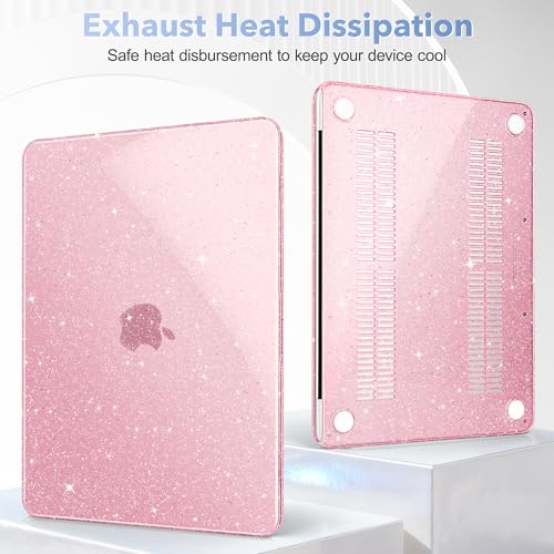 Image of May Chen Compatible with MacBook Neo 13 inch Model A3404 2026 Release, Slim & Lightweigh Frosted Finish Protective Case with Keyboard Cover&Screen Protector, Glitter Pink