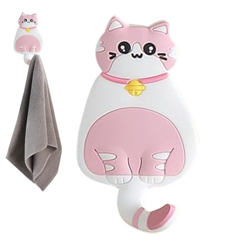 Ganchos de pared de gato lindo, animales, soporte de llave de pared autoadhesivo, perchero de puerta de gatito, perchero de ropa, toallero de cocina decorativo, perfecto para pasillo