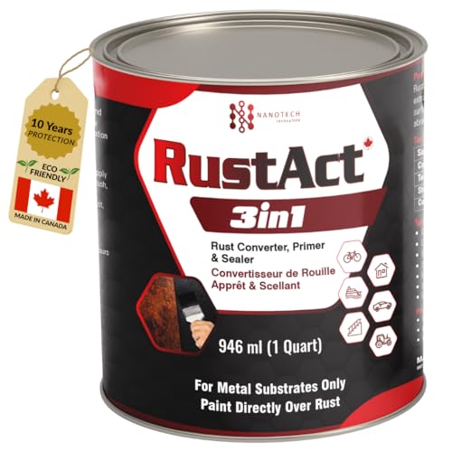 RustAct 3-in-1 Rust Converter, Primer & Sealer for Rusted Metal, Water-Based Plant-Derived Corrosion Protection (946 ml/1 quart) by RustAct - Used condition - CA$82.15
