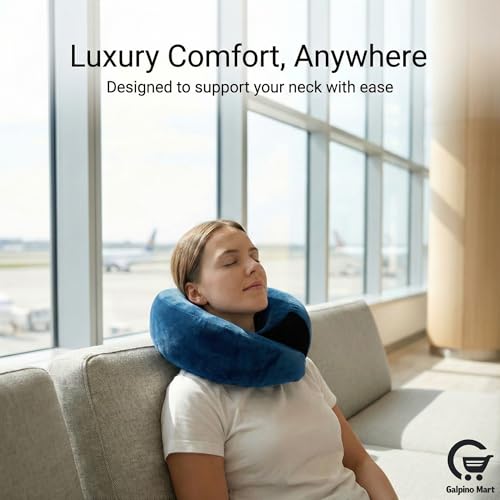 Image of Neck Rest Pillow & Eye Mask Combo for Travel | Ergonomic Neck Support Cushion with Soft Sleeping Eye Mask | Ideal for Flight, Car, Office & Home Relaxation (Blue)