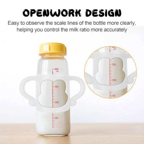 2 Pcs Silicone Baby Bottles Handle Wide Neck Bottle Grip Universal Fit Baby Bottle Holders for Baby Self Feeding (White)