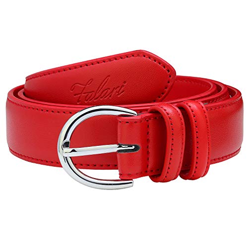 Falari Women Genuine Leather Belt Fashion Dress Belt With Single Prong Buckle 6028-Red-Xl #TOP1