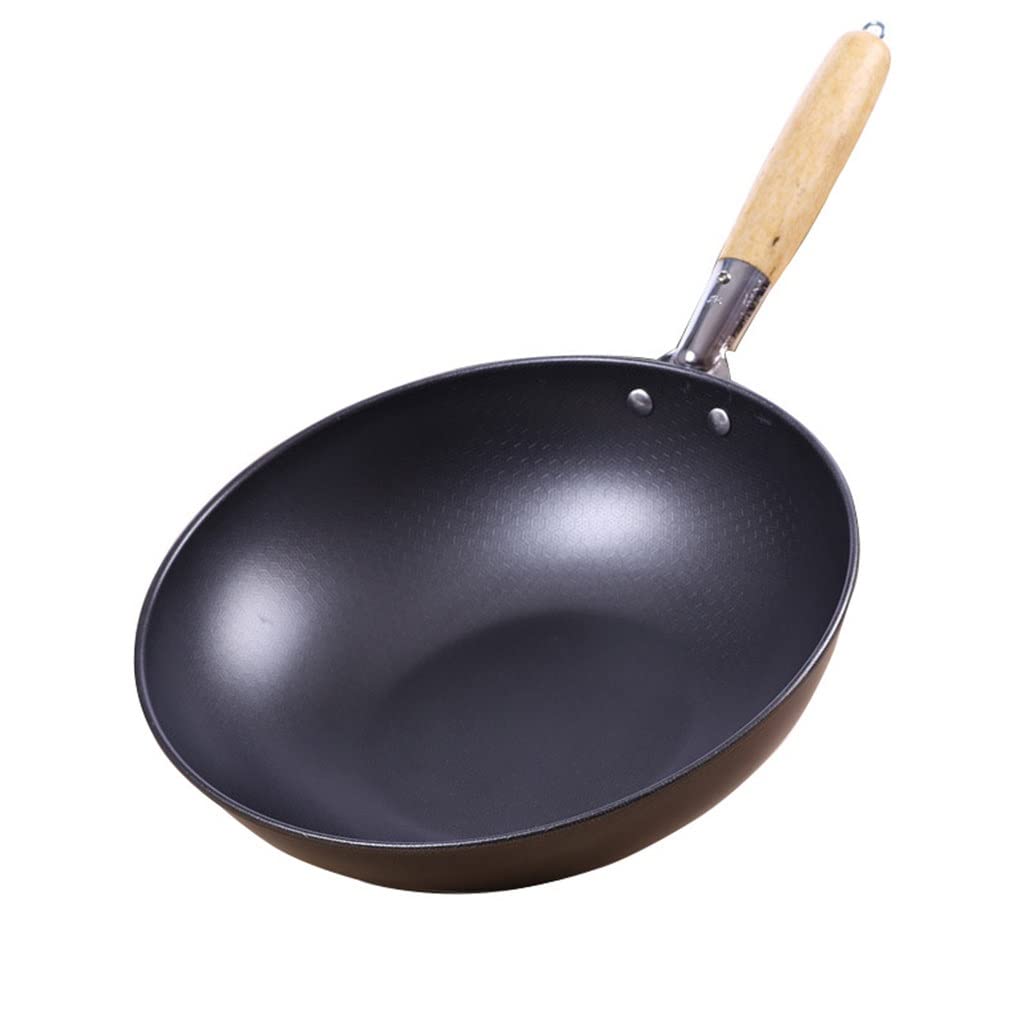 Frying Pan High-end Home Non-Stick 30cm Wooden Handle Traditional Wok Super Cost-Effective Scrambled Eggs Color A Size 1pcs