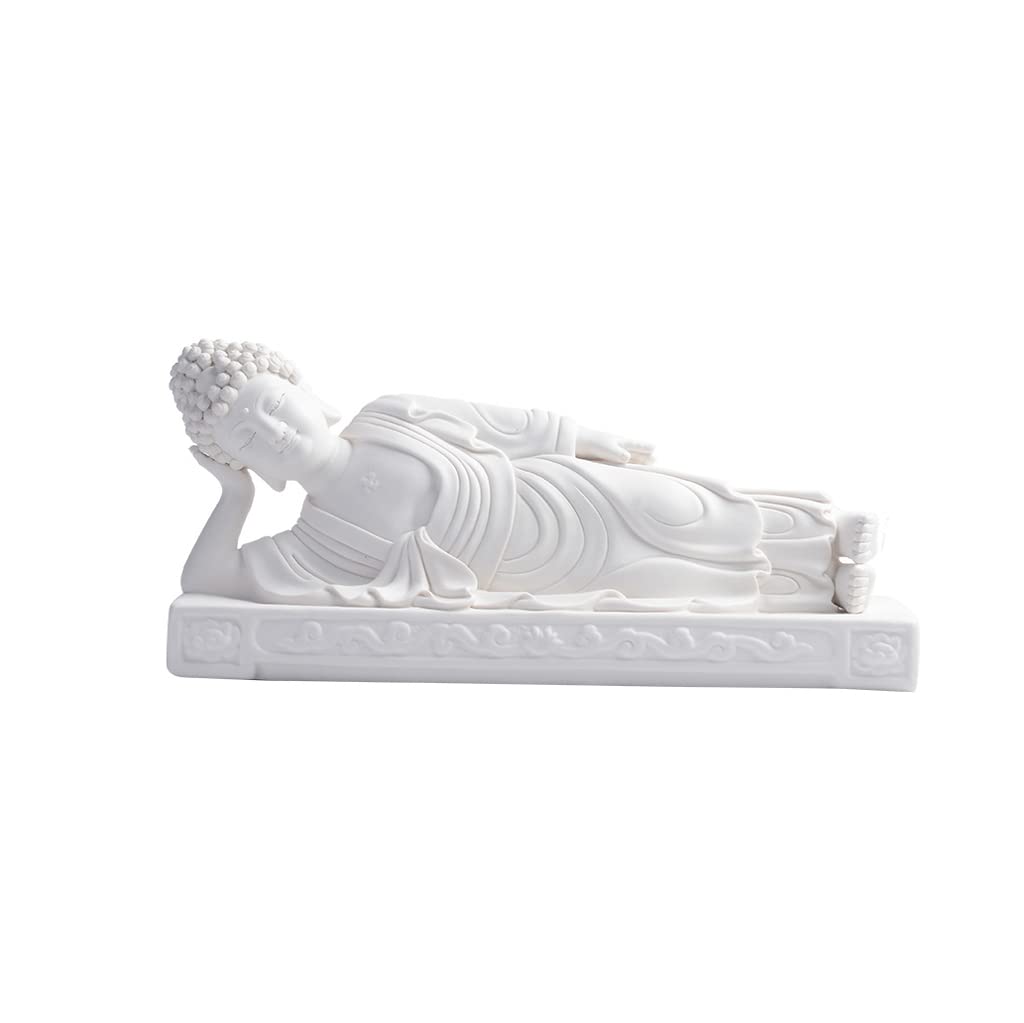 keramische Statue, Liegender, 13 Zoll großer schlafender Buddha aus weißer Keramik – ruhige Buddha-Figur und Skulptur for Feng Shui-Heimdekoration als Heimdekoration