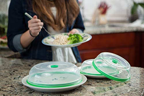 Press n Fresh Universal Vacuum Air-tight Food Sealer Container Plate Platter Lid Cover Topper Dome, Stackable, Dishwasher and BPA Free (9 & 7 inches, Green) - Thumbnail 3