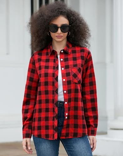 Image of SANGTREE Girls & Women's Long Sleeve Flannel Plaid Shirt Button Down Shirts, 3 Months - US 2XL
