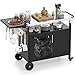 COSTWAY Grillwagen Outdoor, Grilltisch mit Edelstahlplatte, klappbarem Seitentisch, Schrank, 6 Haken & Griff, bis 100 kg, Campingtisch Metall, für Außenbereich Picknicks Partys, 127 x 50 x 84 cm