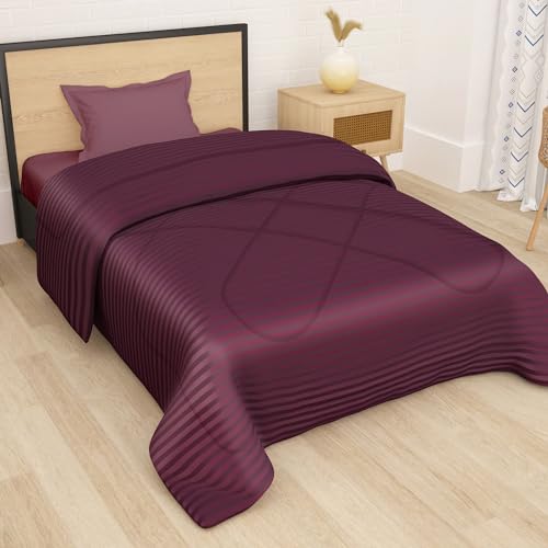 Image of Comforter Double Bed | 180GSM | Microfiber Blanket | Duvet 150X 225cm | AC Comforter Double Bed | Reversible Dohar | Maroon | Stripes Pattern |Perfect Festive Gifting