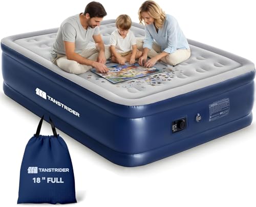TANSTRIDER Air Mattress Full with Built in Pump,18'' Raised Blow Up Air Bed, 3 Mins Quick Self-Inflation/Deflation Inflatable Bed for Guests & Home, Outdoor Camping and Travel, 600lbs Max
