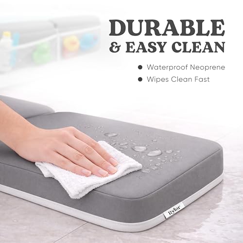 Image of Rylor Premium Baby Bath Kneeler Mat & Elbow Rest Pad Set - Comfortable Bath Kneeler and Elbow Kneeling Rest Pad for Parents, Extra Long 26'', 2.4'' Thick, Non-Slip Support for Easy Bath Time (Gray)