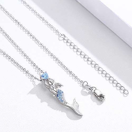 Cuoka Mermaid Necklace 925 Sterling Silver Mermaid Pendant Necklace Nautical Jewelry Ariel Necklace For Women Mermaid Decor Mermaid Lover Gift #TOP2