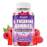 XIAAN L-Theanine Gummies for Kids & Adults, L'Theanine 400mg Chewable L Theanine Supplement for Calm, Zzz & Relaxation Support, Vegan, Organic, Raspberry Flavor, 60 Counts