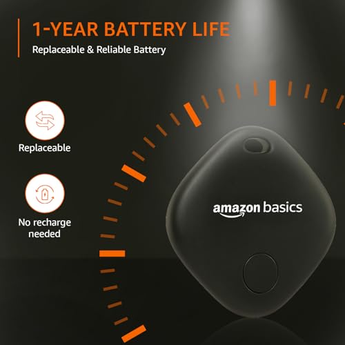 Image of Amazon Basics Aero Tag for iOS | Apple Find My Network Tracker | Bluetooth 5.3 | No SIM Needed | Anti-Lost & Loud 80dB Alert | Item Finder- Keys, Wallets, Bags |Lightweight & 1-Year Battery(Black)